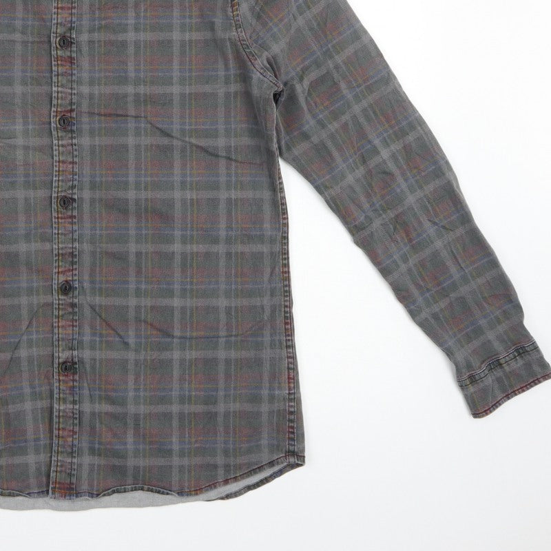 ASOS Men’s Grey Check Grandad Collar Long Sleeve Shirt XL Long