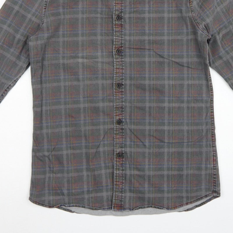 ASOS Men’s Grey Check Grandad Collar Long Sleeve Shirt XL Long