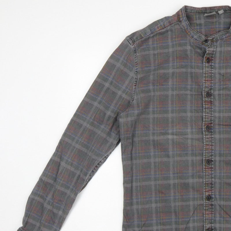 ASOS Men’s Grey Check Grandad Collar Long Sleeve Shirt XL Long