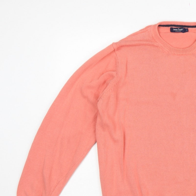James Pringle Men Pink L Cotton Crew Neck Knit Pullover Jumper