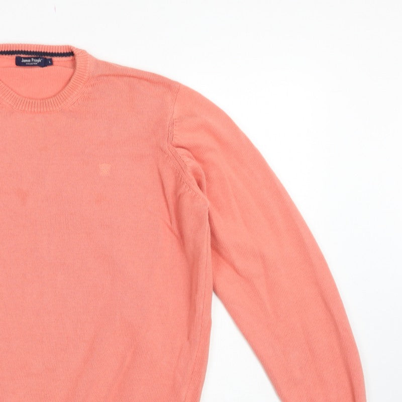 James Pringle Men Pink L Cotton Crew Neck Knit Pullover Jumper