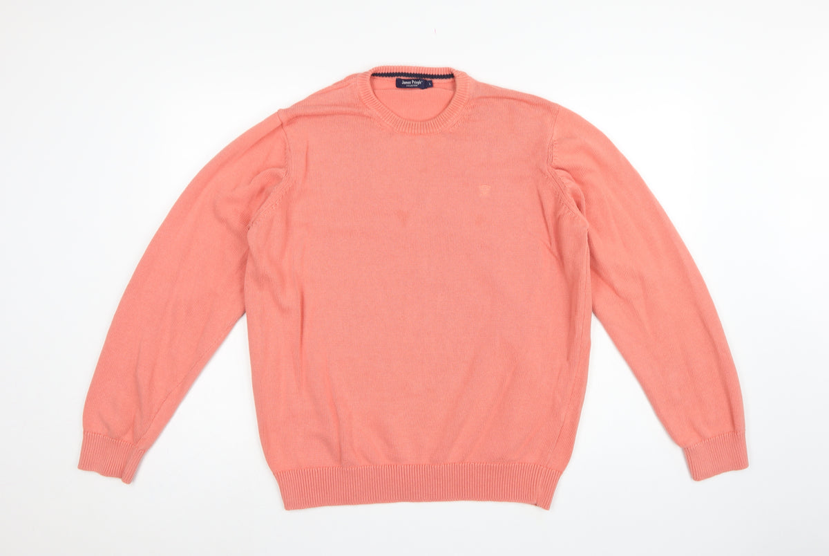 James Pringle Men Pink L Cotton Crew Neck Knit Pullover Jumper