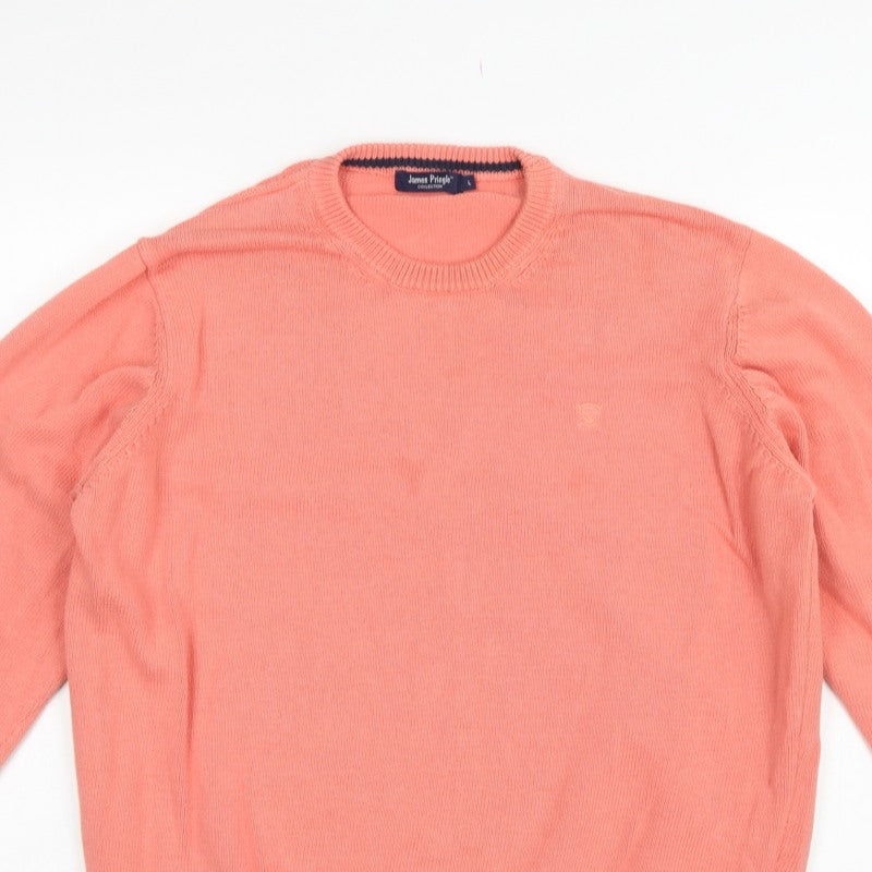James Pringle Men Pink L Cotton Crew Neck Knit Pullover Jumper