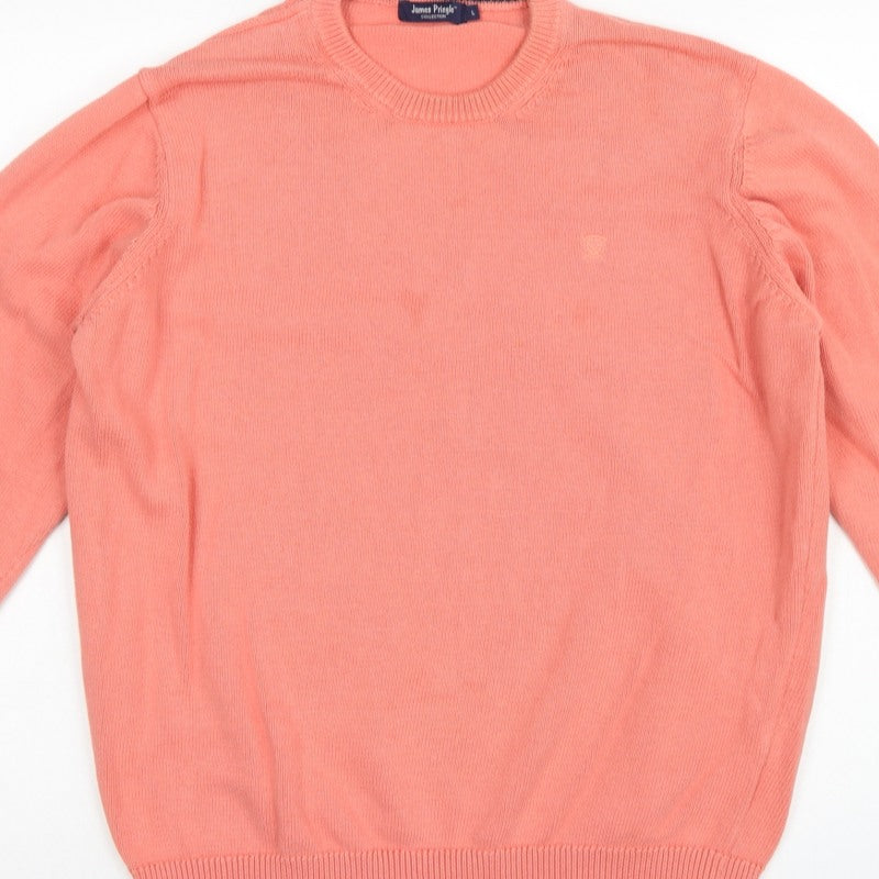 James Pringle Men Pink L Cotton Crew Neck Knit Pullover Jumper
