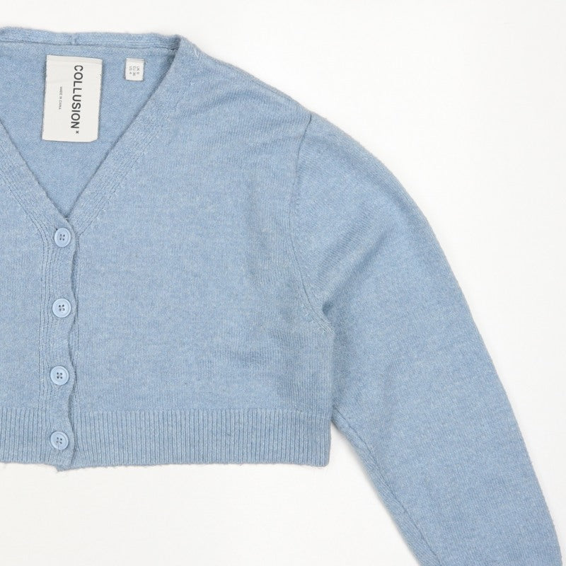Collusion Women Blue UK 8 V-Neck Button Knit Cardigan