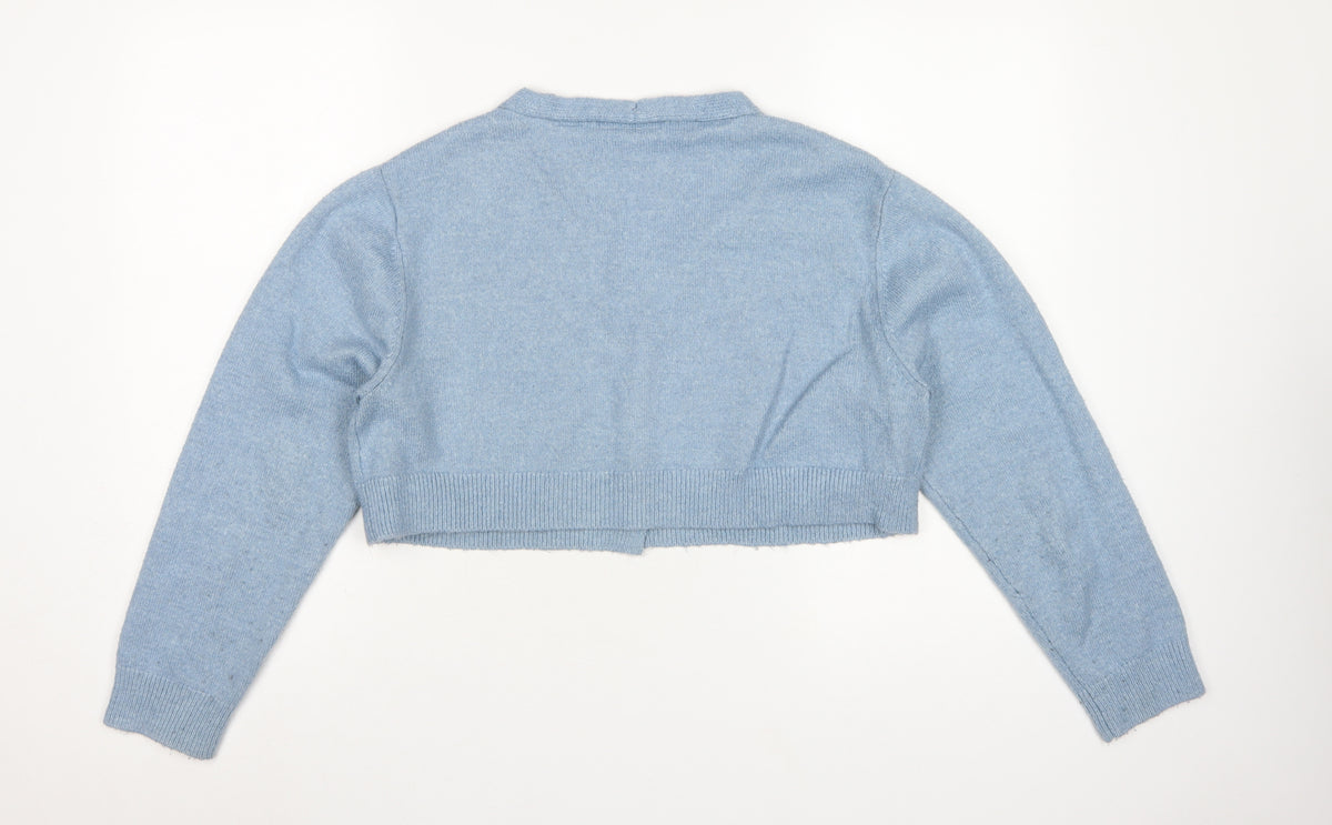 Collusion Women Blue UK 8 V-Neck Button Knit Cardigan