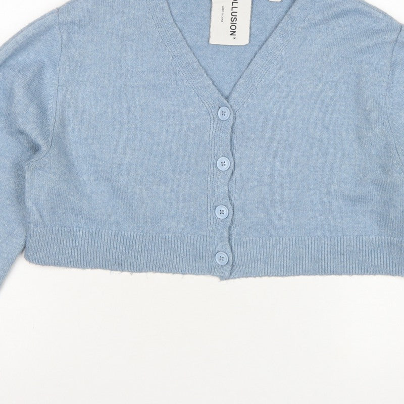 Collusion Women Blue UK 8 V-Neck Button Knit Cardigan