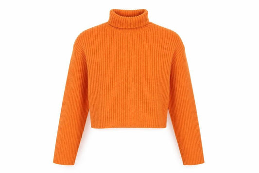 H&M Women's Orange XS Rib Knit Roll Neck Cropped Jumper