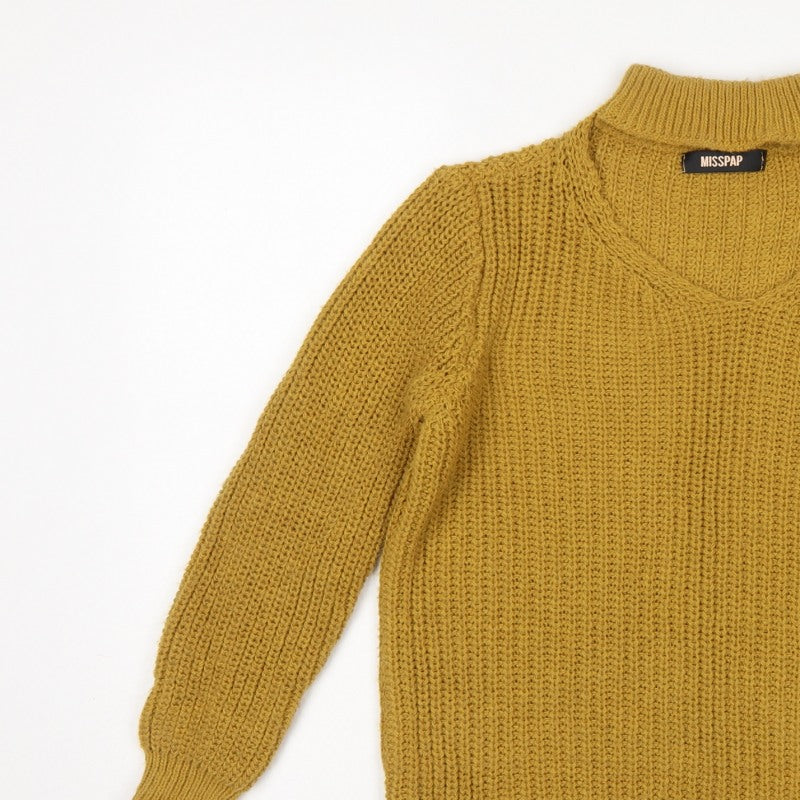 MISSPAP Women’s Yellow M Chunky Knit Roll Neck Pullover Jumper