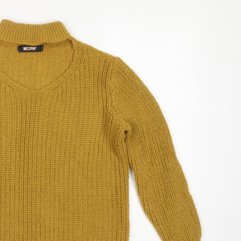 MISSPAP Women’s Yellow M Chunky Knit Roll Neck Pullover Jumper