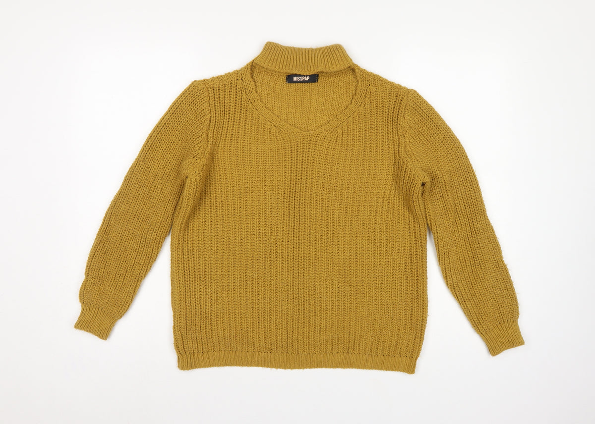 MISSPAP Women’s Yellow M Chunky Knit Roll Neck Pullover Jumper