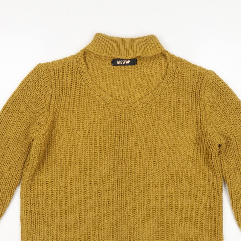 MISSPAP Women’s Yellow M Chunky Knit Roll Neck Pullover Jumper