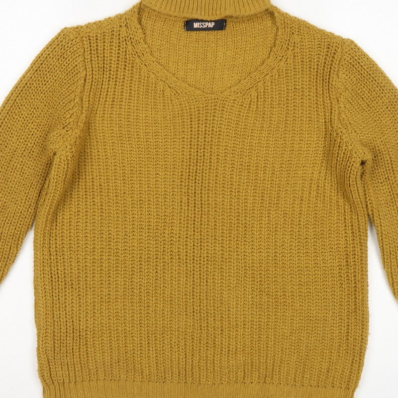 MISSPAP Women’s Yellow M Chunky Knit Roll Neck Pullover Jumper