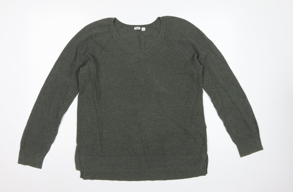 GAP Women’s Green L V-Neck Raglan Long Sleeve Knit Pullover Jumper