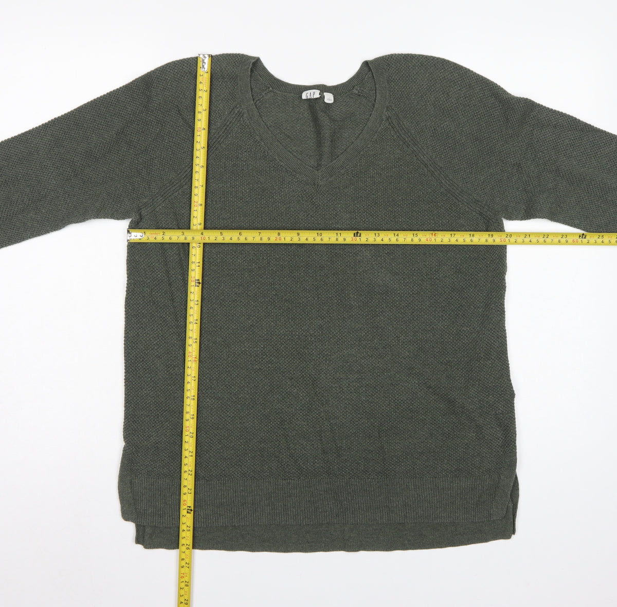 GAP Women’s Green L V-Neck Raglan Long Sleeve Knit Pullover Jumper