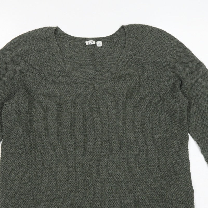 GAP Women’s Green L V-Neck Raglan Long Sleeve Knit Pullover Jumper