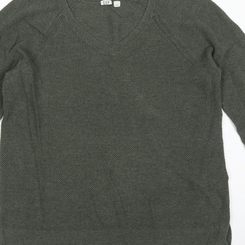 GAP Women’s Green L V-Neck Raglan Long Sleeve Knit Pullover Jumper