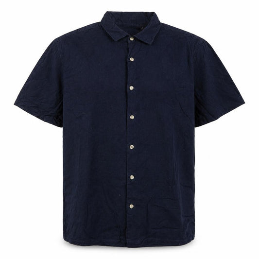 Brave Soul Men’s Blue L Linen Blend Short Sleeve Button-Up Shirt