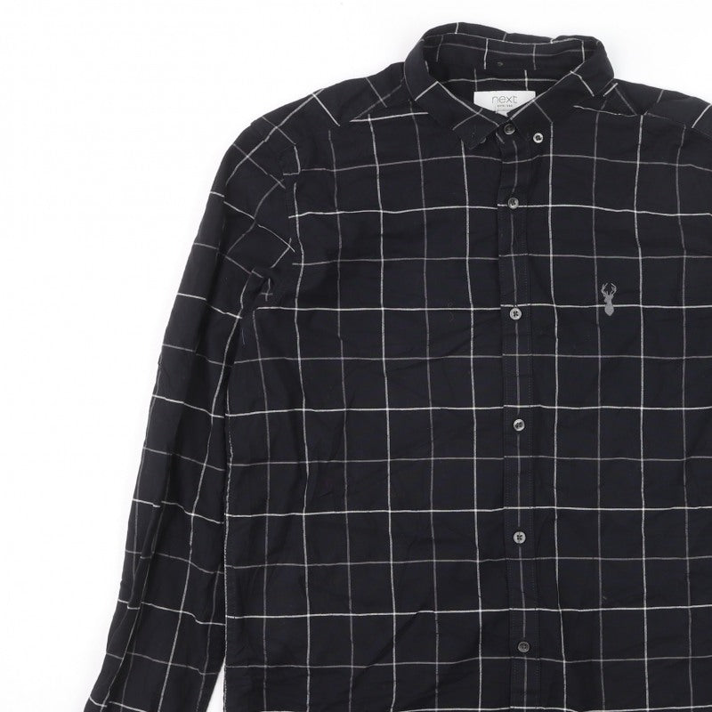 Next Men’s Black Check Slim Fit Button-Down Long Sleeve Shirt M