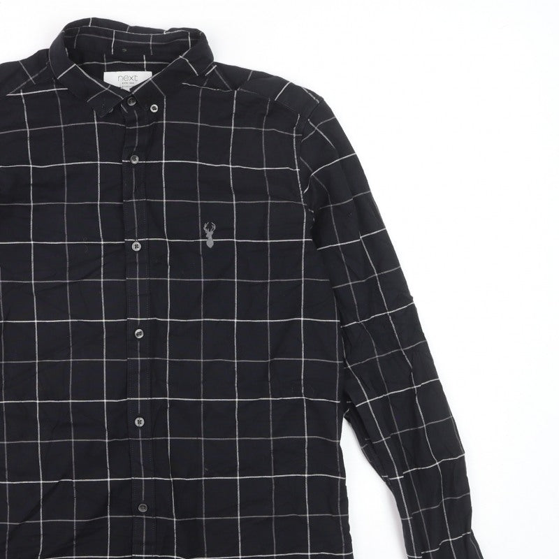 Next Men’s Black Check Slim Fit Button-Down Long Sleeve Shirt M