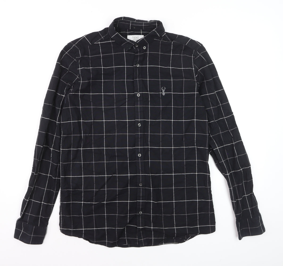 Next Men’s Black Check Slim Fit Button-Down Long Sleeve Shirt M
