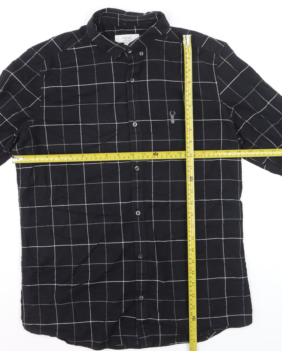 Next Men’s Black Check Slim Fit Button-Down Long Sleeve Shirt M