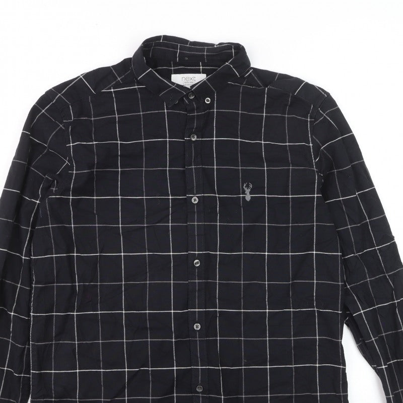 Next Men’s Black Check Slim Fit Button-Down Long Sleeve Shirt M