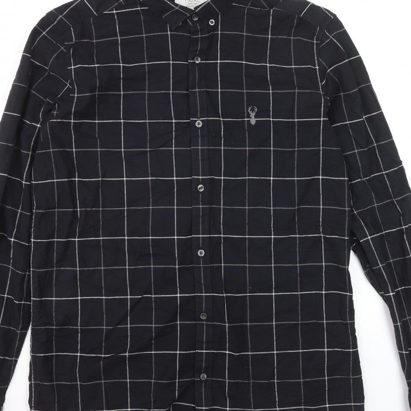 Next Men’s Black Check Slim Fit Button-Down Long Sleeve Shirt M