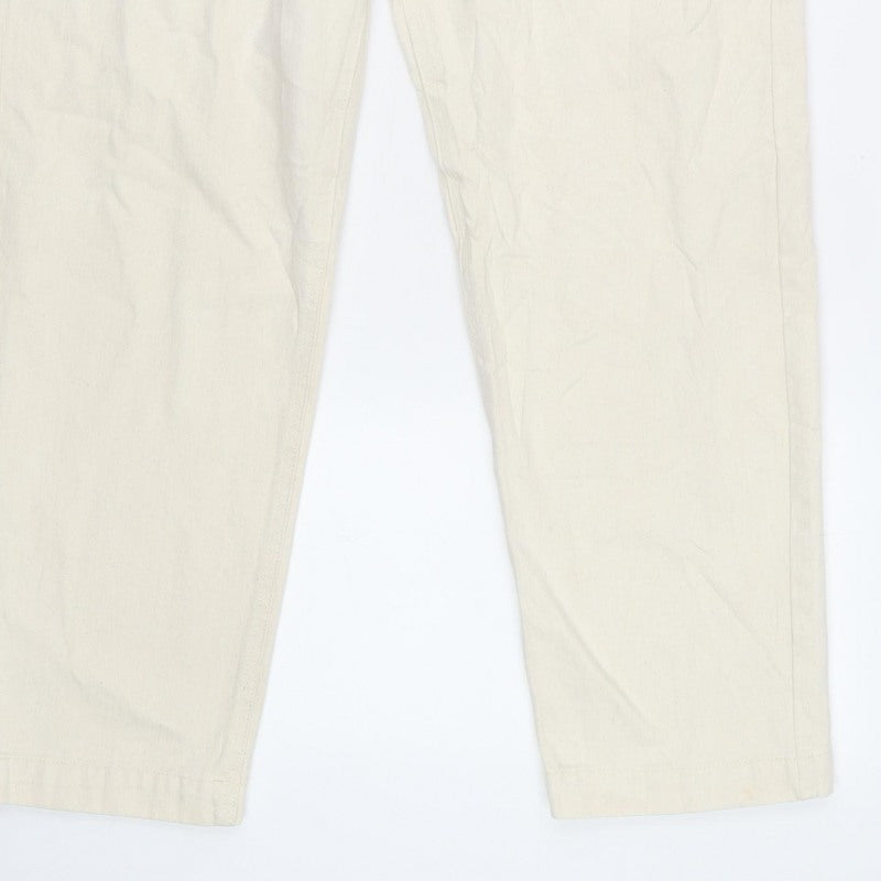 Pull&Bear Men's Beige M Cargo Trousers Cotton Herringbone Straight