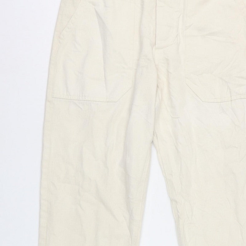 Pull&Bear Men's Beige M Cargo Trousers Cotton Herringbone Straight