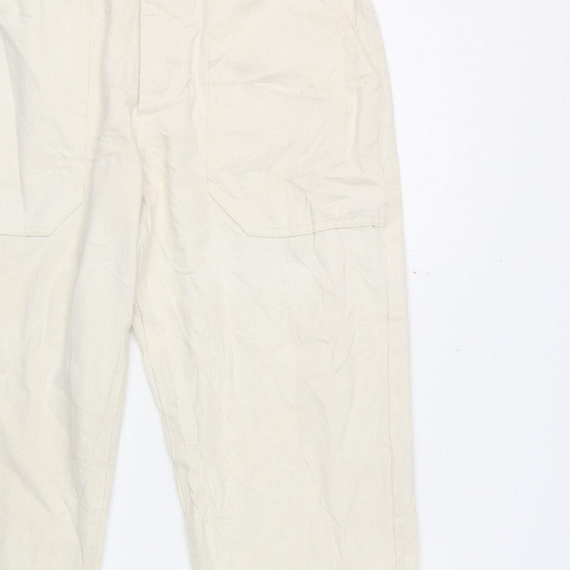 Pull&Bear Men's Beige M Cargo Trousers Cotton Herringbone Straight