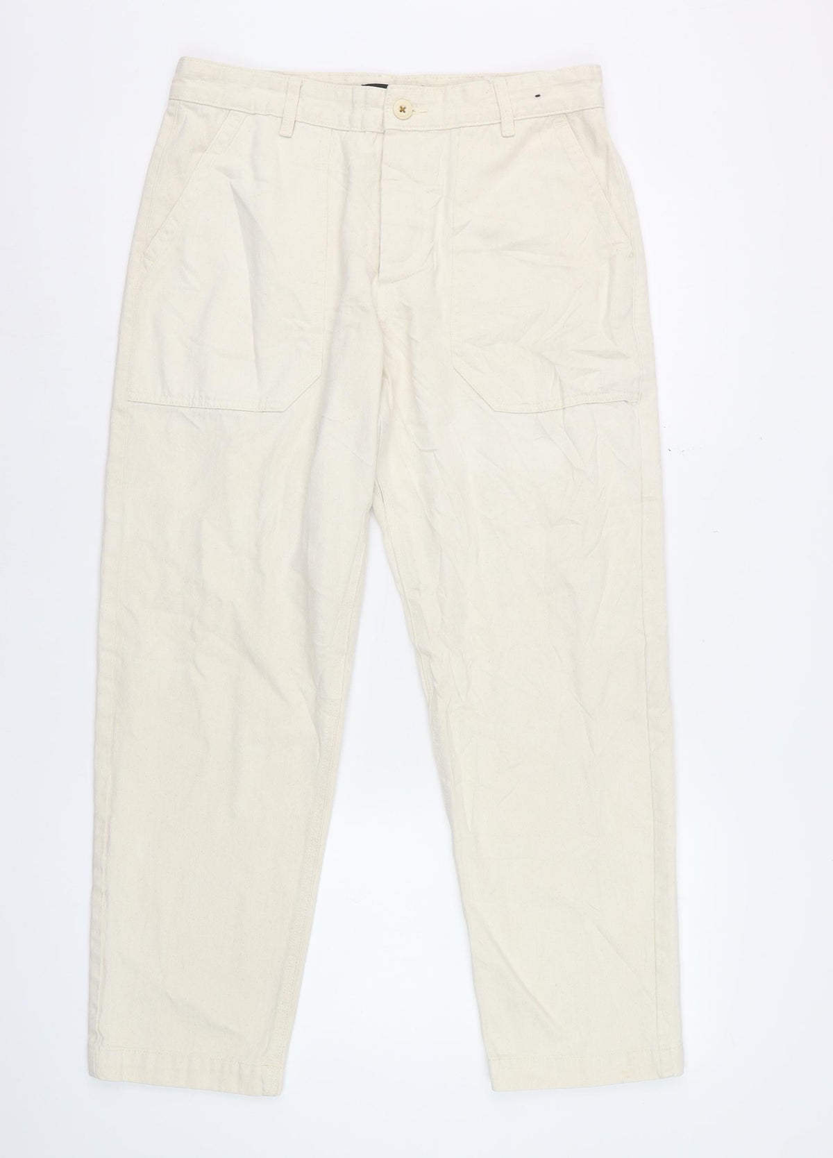 Pull&Bear Men's Beige M Cargo Trousers Cotton Herringbone Straight