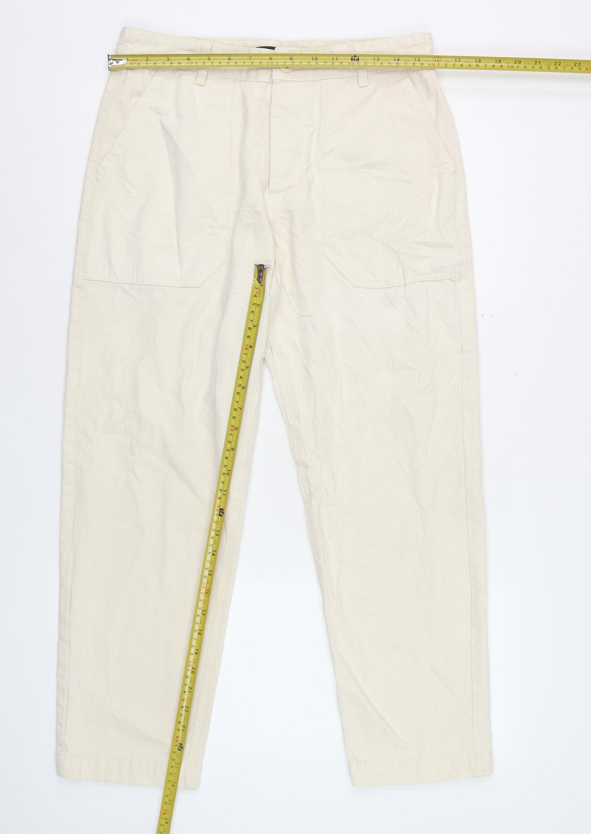 Pull&Bear Men's Beige M Cargo Trousers Cotton Herringbone Straight