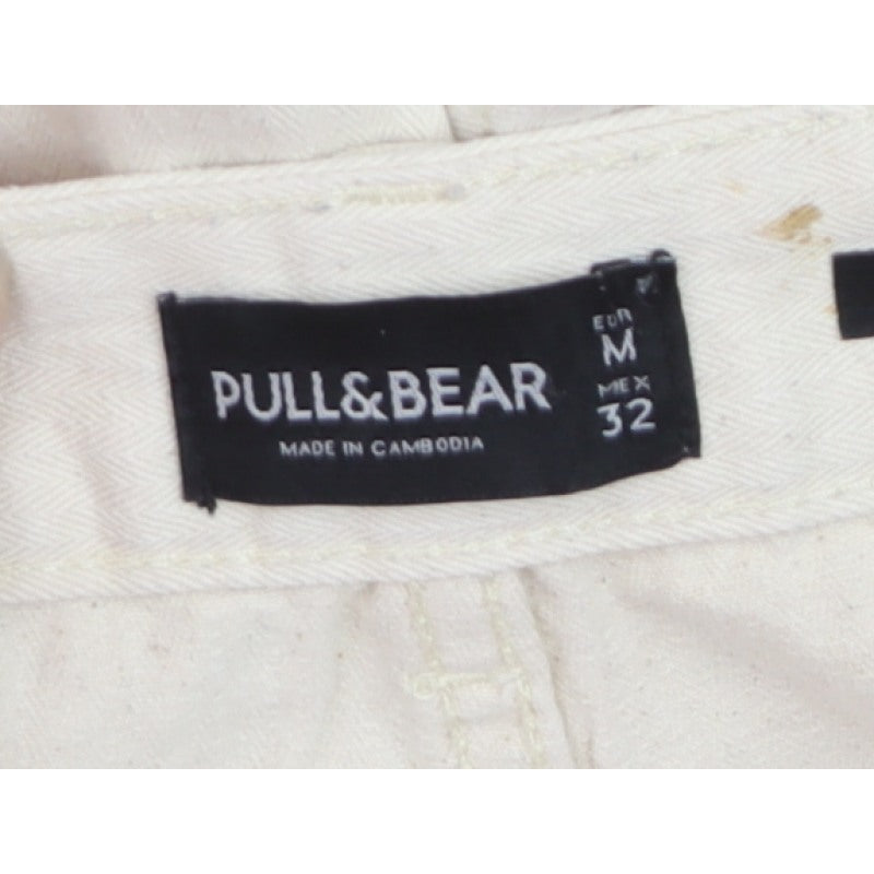 Pull&Bear Men's Beige M Cargo Trousers Cotton Herringbone Straight