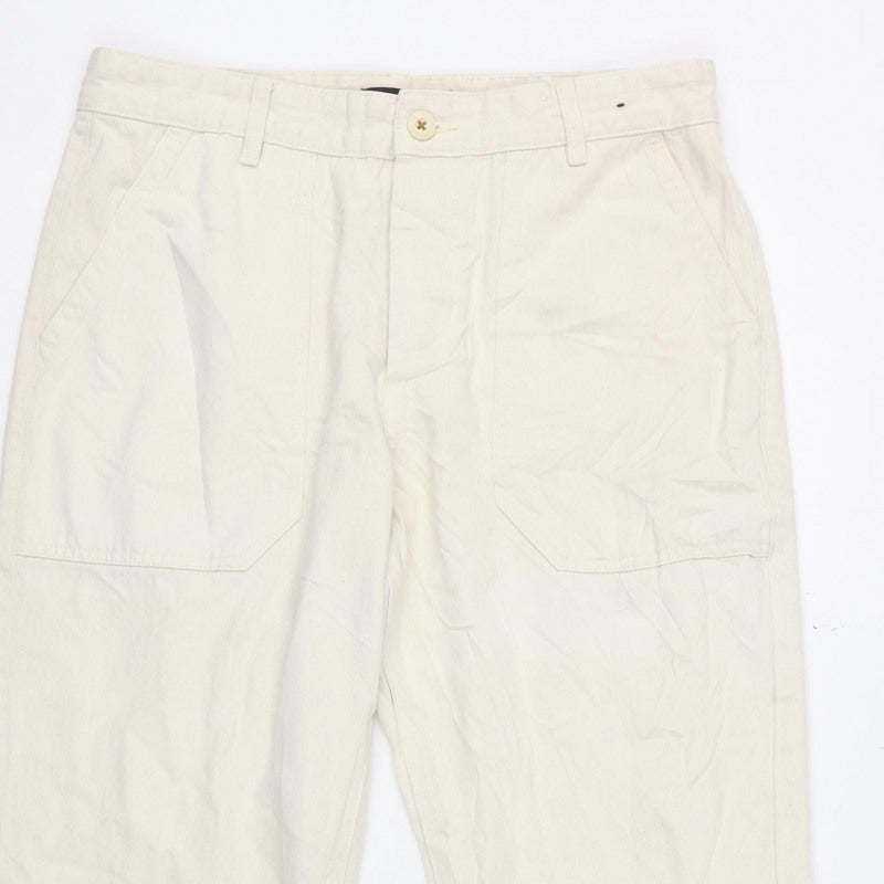 Pull&Bear Men's Beige M Cargo Trousers Cotton Herringbone Straight