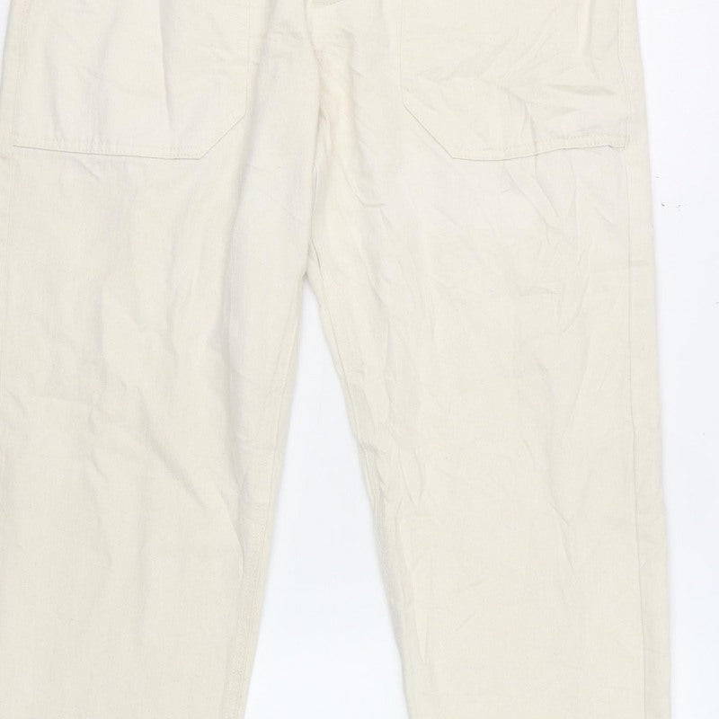 Pull&Bear Men's Beige M Cargo Trousers Cotton Herringbone Straight