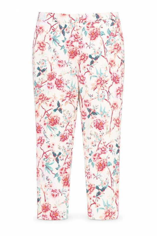 Monsoon Women Ivory Floral Cotton Stretch Ankle Trousers UK 16