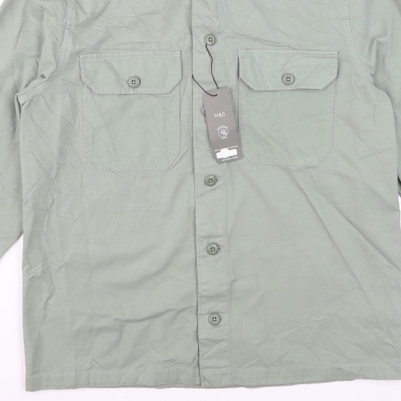 Marks and Spencer Men’s Green Large Cotton Overshirt Button-Up Shacket