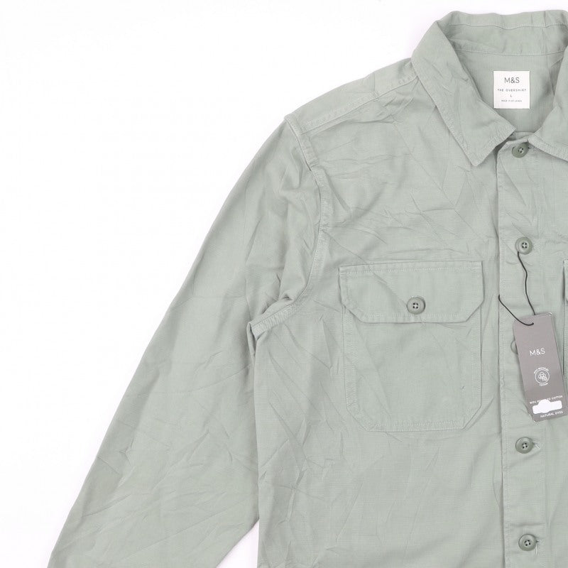 Marks and Spencer Men’s Green Large Cotton Overshirt Button-Up Shacket