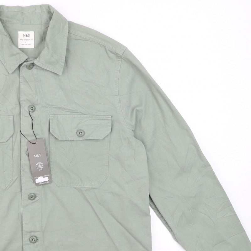 Marks and Spencer Men’s Green Large Cotton Overshirt Button-Up Shacket