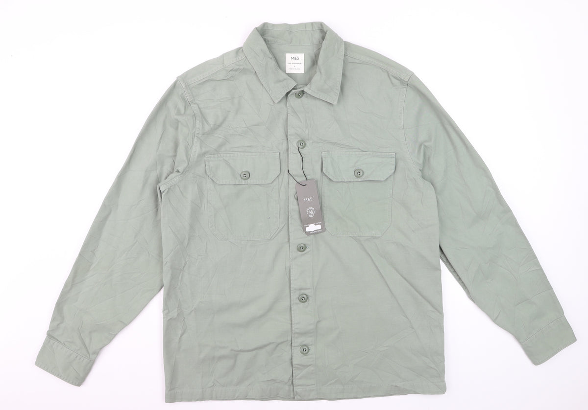 Marks and Spencer Men’s Green Large Cotton Overshirt Button-Up Shacket