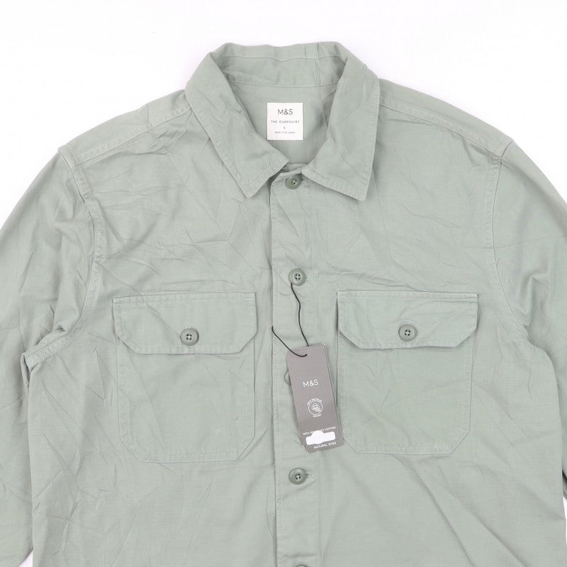 Marks and Spencer Men’s Green Large Cotton Overshirt Button-Up Shacket
