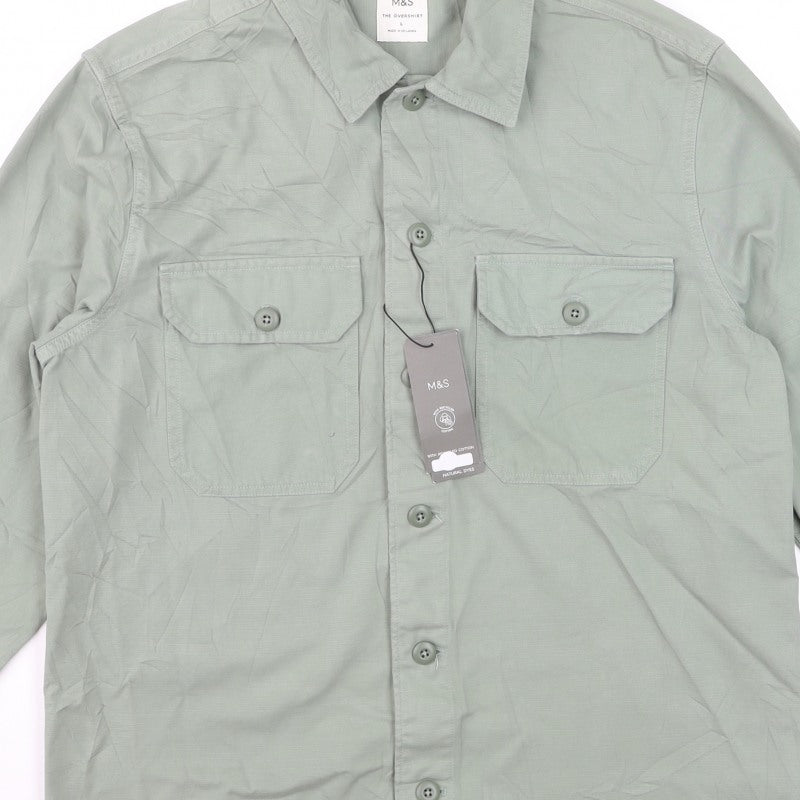 Marks and Spencer Men’s Green Large Cotton Overshirt Button-Up Shacket