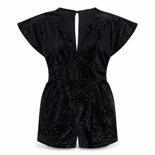 Miss Selfridge Women Black UK 10 Velvet V-Neck Flutter Sleeve Playsuit