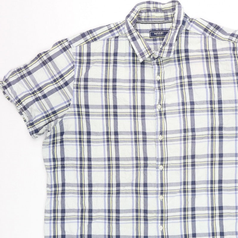 Maine Men Blue Check 2XL Classic Short Sleeve Button-Down Cotton Shirt