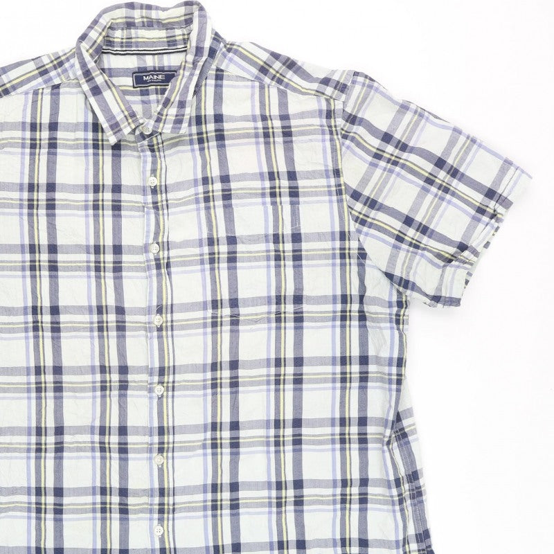 Maine Men Blue Check 2XL Classic Short Sleeve Button-Down Cotton Shirt