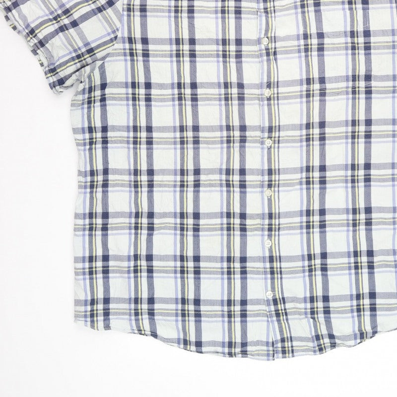 Maine Men Blue Check 2XL Classic Short Sleeve Button-Down Cotton Shirt