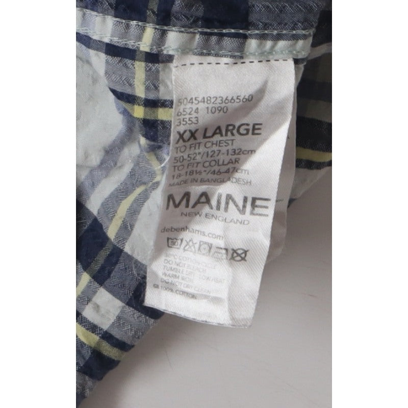 Maine Men Blue Check 2XL Classic Short Sleeve Button-Down Cotton Shirt