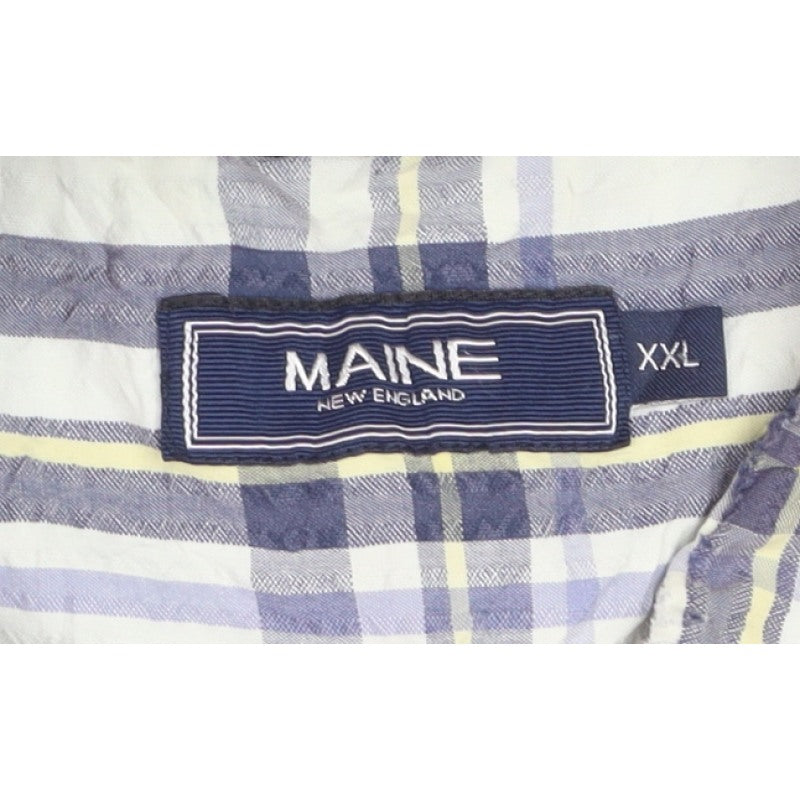 Maine Men Blue Check 2XL Classic Short Sleeve Button-Down Cotton Shirt