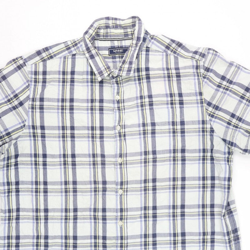 Maine Men Blue Check 2XL Classic Short Sleeve Button-Down Cotton Shirt